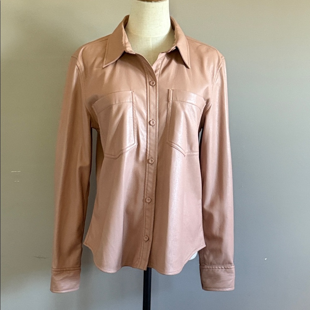 🌸 Aritzia Blush Pink Vegan Leather Button-Down Shirt – Size M - Picture 2 of 6